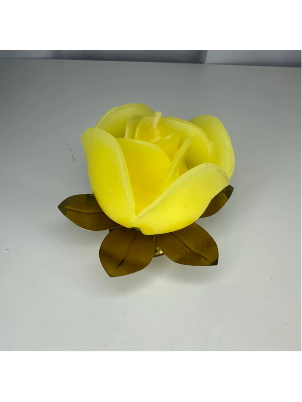Vintage Yellow Rose Flower Candle with Gold Holder Base